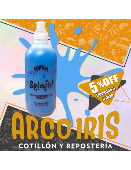 Splash Celeste Fluo X 500 Cc +3- 5% Cat2 Upd Carnaval Promo Por Cantidad Liquido Pintura Ecologica Radha