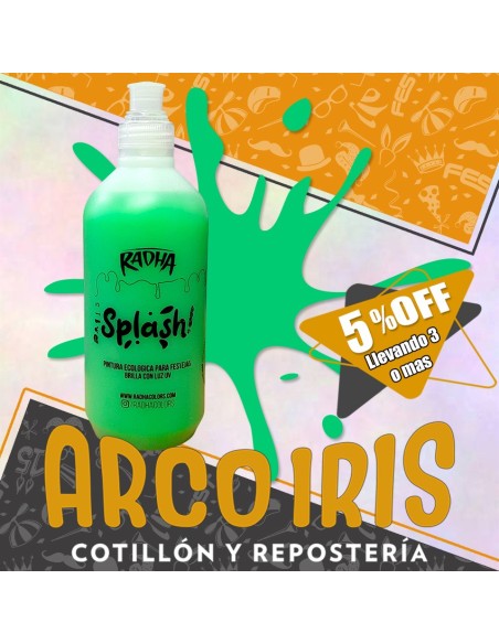 Splash Verde Fluo X 500 Cc +3- 5% Cat2 Upd Carnaval Promo Por Cantidad Liquido Pintura Ecologica Radha
