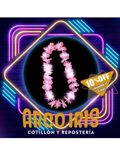 Luminoso Collar Hawaiano Rosa Xu +12-10% 10 Led Collar Flores Primavera Party Store