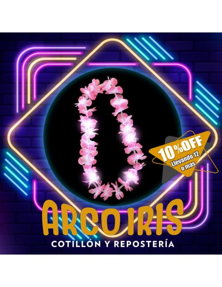 Luminoso Collar Hawaiano Rosa Xu +12-10% 10 Led Collar Flores Primavera Party Store