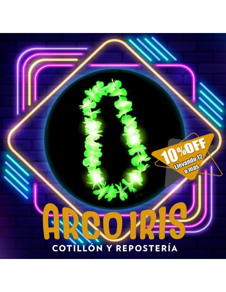 Luminoso Collar Hawaiano Verde Xu +12-10% 10 Led Collar Flores Primavera Party Store