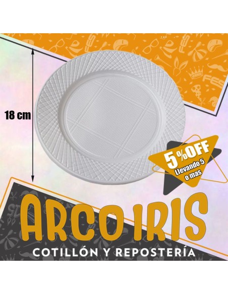 Plato 18 Cm Blanco X 50 Plastico +5-5% Promo Por Cantidad