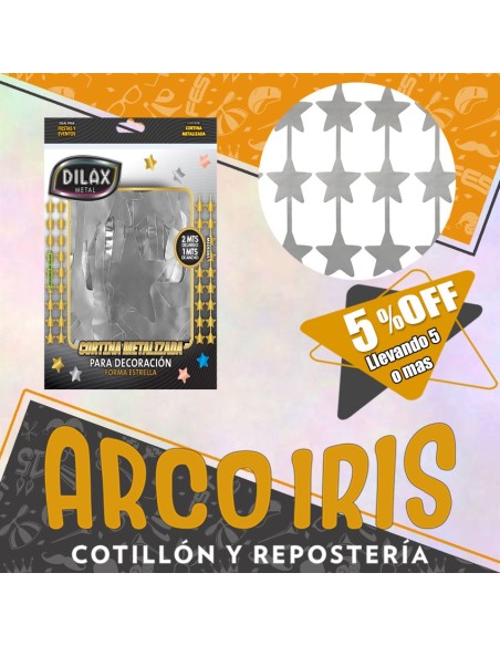 Cortina Estrella Plata Metal Xu +5-5% - Promo Por Cantidad 1 X 2 Mt Dilax