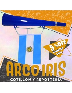 Corneta 36 Cm Y Bandera Argentina 14 X 21 Cm +5-5% Con Sol Promo Por Cantidad Patrio Mundial Importado