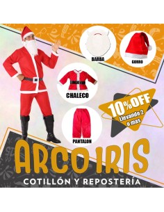 Disfraz Papa Noel Pano +2-10% Barba+gorro+cinturon - Navidad Promo Por Cantidad