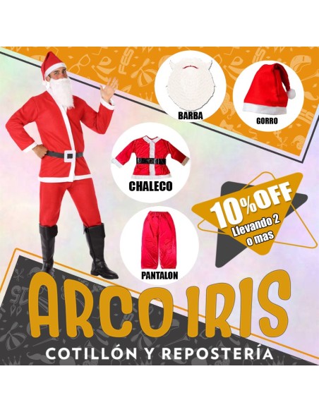 Disfraz Papa Noel Pano +2-10% Barba+gorro+cinturon - Navidad Promo Por Cantidad