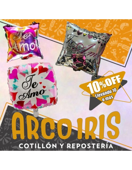 Mylar 10 Cuadrado Metal +10-10% Valentin Impreso Te Amo Feliz Dia Mama Promo Por Cantidad