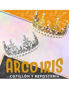 Corona Reina Metal 26 Cm Oro/plata Con Perlas 5 Puntas De 5.5 Cm De Alto-tiara-