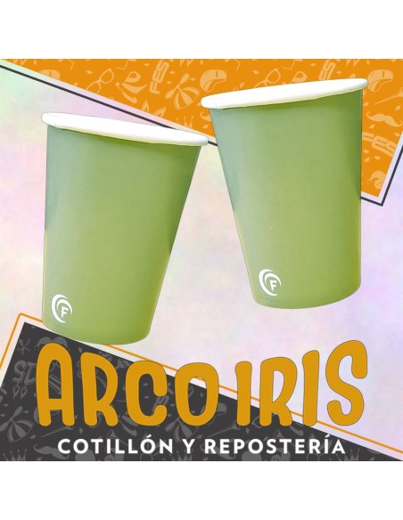 Vaso Liso Verde Musgo 8 Onzas X 8 - Polipapel Festcopack