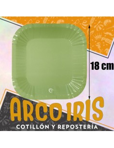 Plato Verde Musgo 18 Cm Cuadrado X 8 - Polipapel  Festcopack