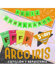 Banderin Feliz Cumpleanos Fluo Importado +5-5% - Amarillo-naranja-fucsia-verde-rosa Con Stamping Chino Promo Por Cantidad