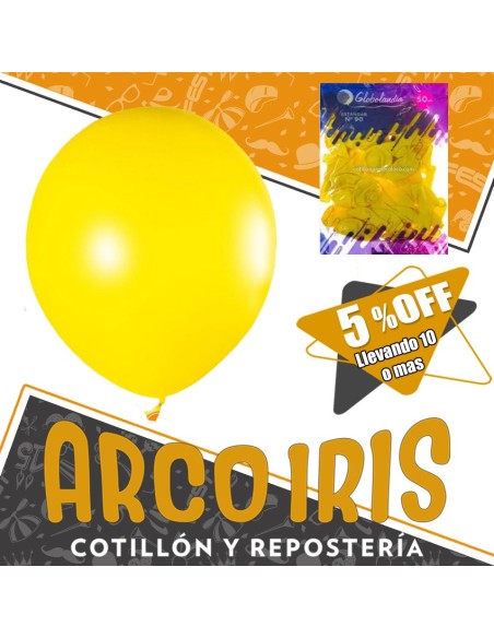 Globo Estandar 10 X 50 - Amarillo +10-5% Cat2 Promo Por Cantidad Disponible Por Color Y Multicolor Globolandia
