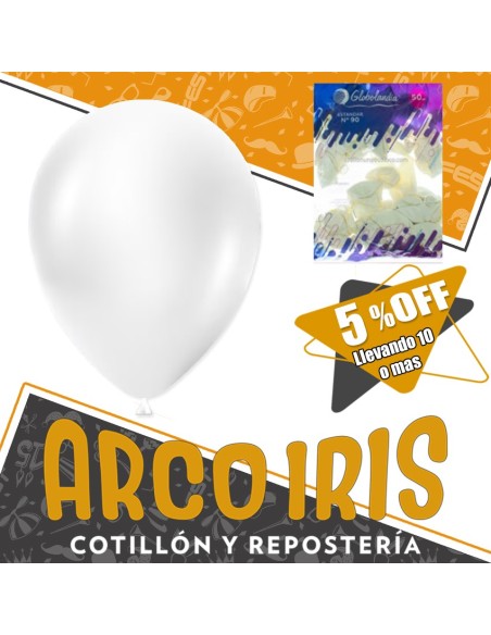 Globo Estandar 10 X 50 - Blanco +10-5% Promo Por Cantidad Globolandia