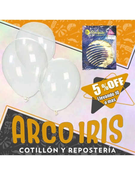 Globo Cristal 12 X 25 Transparente +10-5% Promo Por Cantidad Globolandia