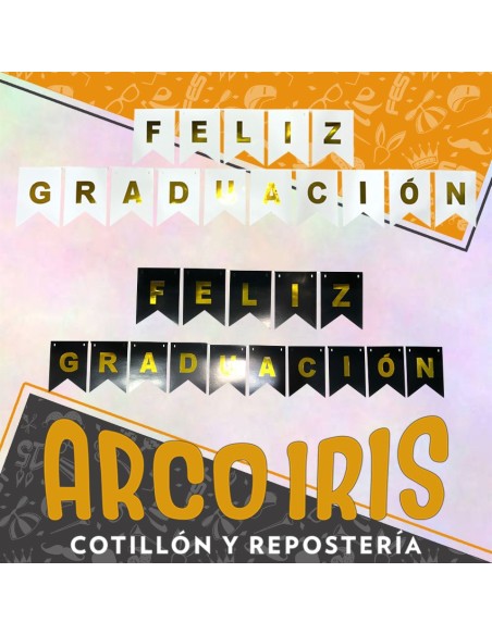 Banderin Feliz Graduacion - Egresado Upd -banco/negro -letras Doradas -