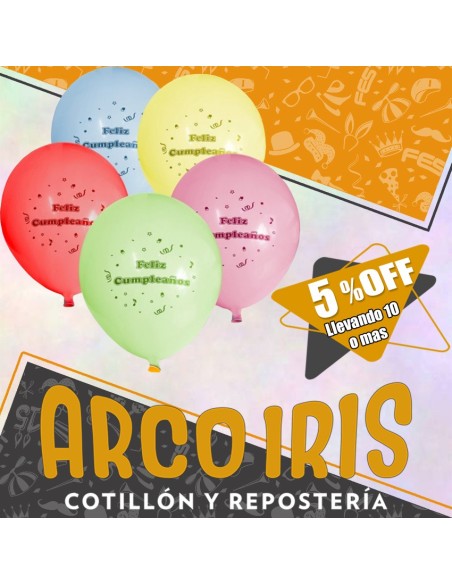 Globo Estandar 10 X 50 - Feliz Cumpleanos +10-5% Promo Por Cantidad Globolandia