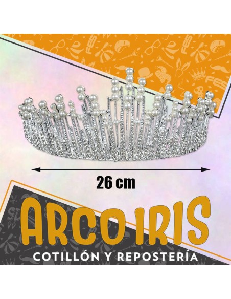 Corona Reina Metal 26 Cm Oro/plata Con Perlas Y Strass De 7 Cm De Alto-tiara-