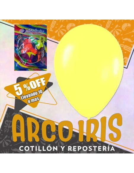 Globo Fluo 10 X 50 Amarillo +10-5% Promo Por Cantidad Globolandia