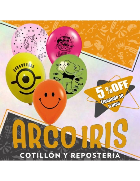Globo Estandar 10 X 50 Impresos Liquidacion +10-5% Cat2 Promo Por Cantidad Surtido