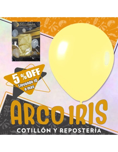 Globo Pastel 12 X 25 Amarillo +10-5% Promo Por Cantidad Globolandia