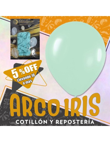 Globo Pastel 12 X 25 Verde +10-5% Promo Por Cantidad Globolandia
