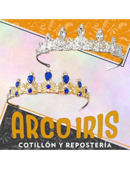 Tiara Metal Con Piedras Y Strass -vincha -piedra Azul - Blanca -transparente-corona Plata-dorada-