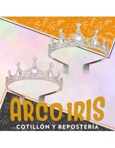 Tiara Metal 7 Puntas Con Piedras Y Strass -vincha  - Piedras Blanca -rosa -transparente-corona -plata-rosa Gold-