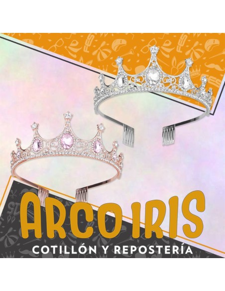 Tiara Metal 7 Puntas Con Piedras Y Strass -vincha  - Piedras Blanca -rosa -transparente-corona -plata-rosa Gold-