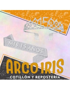 Tiara 15 Anos Metal Con Strass Y Banda Gibreada - Party Goods Dorada-plateada-rosa Gold-vincha Corona- 2