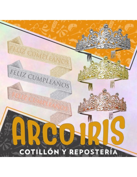 Tiara Metal Con Strass Y Banda Gibreada - Party Goods Dorada-plateada-rosa Gold-vincha Corona-