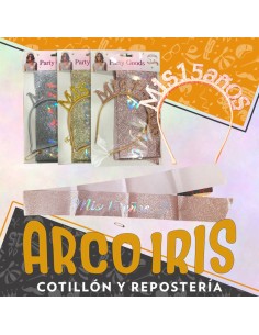 Vincha 15 Anos Gibreada Y Banda Gibreada - Party Goods Dorada-plateada-rosa Gold-rosa-vincha -