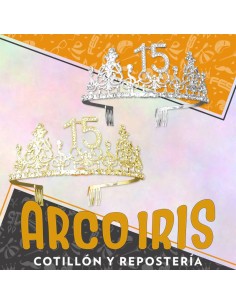 Tiara Metal 15 Anos Plata -dorada Con Strass-corona Plata-dorada-