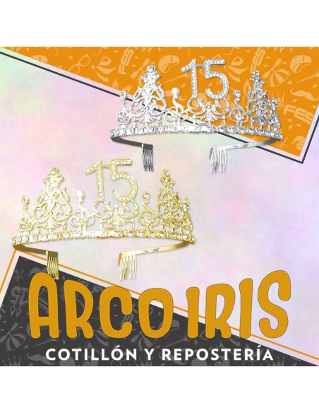 Tiara Metal 15 Anos Plata -dorada Con Strass-corona Plata-dorada-