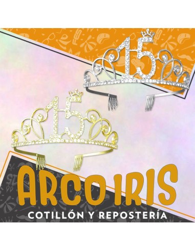 Tiara Metal 15 Anos Plata -dorada Con Strass-corona Plata-dorada-