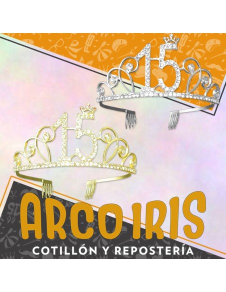 Tiara Metal 15 Anos Plata -dorada Con Strass-corona Plata-dorada-