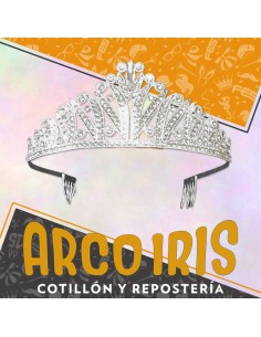 Tiara Metal Con Strass -vincha -5.5 Cm Alto -plateada -con Peineta En Puntas-corona Plata-