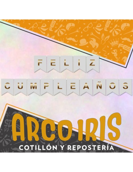 Banderin Feliz Cumpleanos Gris Con Stamping Party Gold Mundo