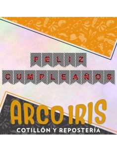 Banderin Feliz Cumpleanos Carrera - Party Gold Mundo-cuadrille-a Cuadros-