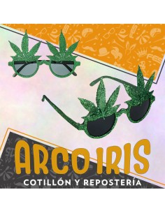 Anteojo Canabis Verde / Gliter -                       - Hoja Marihuana Mariguana