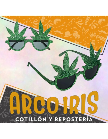 Anteojo Canabis Verde / Gliter -                       - Hoja Marihuana Mariguana