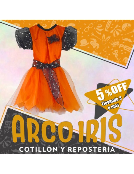Disfraz Bruja Vestido Naranja - Talle 6  Con Estrellas-halloween