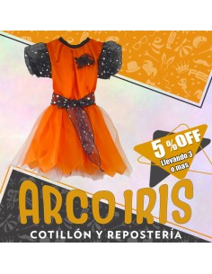 Disfraz Bruja Vestido Naranja- Talle 2  Con Estrellas- Halloween