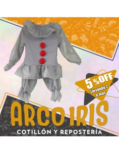 Disfraz Payaso Gris +2-5% Talle 6 -botones Rojos- Pantalon Y Remera-promo Por Cantidad  Halloween