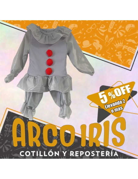 Disfraz Payaso Gris +2-5% Talle 2 -botones Rojos- Pantalon Y Remera-promo Por Cantidad  Halloween