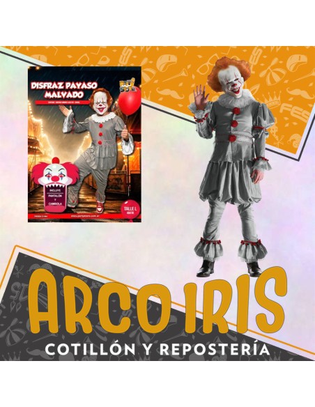 Disfraz Adulto Payaso Malvado - Talle Xl- Halloween-pantalon Y Camisola- Party Store