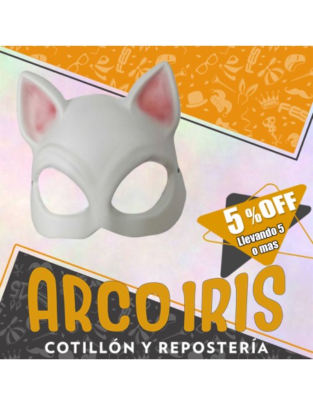 Goma Eva Mascara Gata Blanca Xu +5-5% Promo Por Cantidad -orejas Rojas-