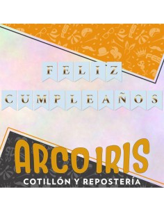 Banderin Feliz Cumpleanos Celeste Opaco Con Stamping Party Gold Mundo
