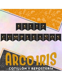 Banderin Feliz Cumpleanos Negro Opaco Stamping Oro Dorado Party Gold Mundo