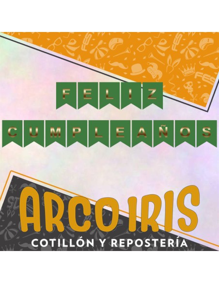 Banderin Feliz Cumpleanos Verde Opaco Con Stamping Party Gold Mundo