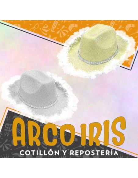 Gorro Cowboy Con Plumas Borde Contorno Boa Varios Colores Lila-negro-rosa-blanco